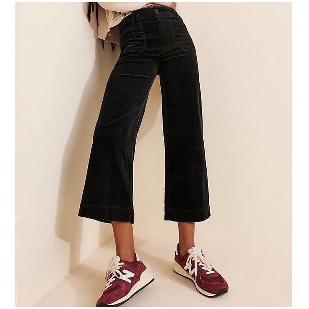 Anthropologie Maeve The Colette Wide Leg Boho Black Corduroy Pants 27P